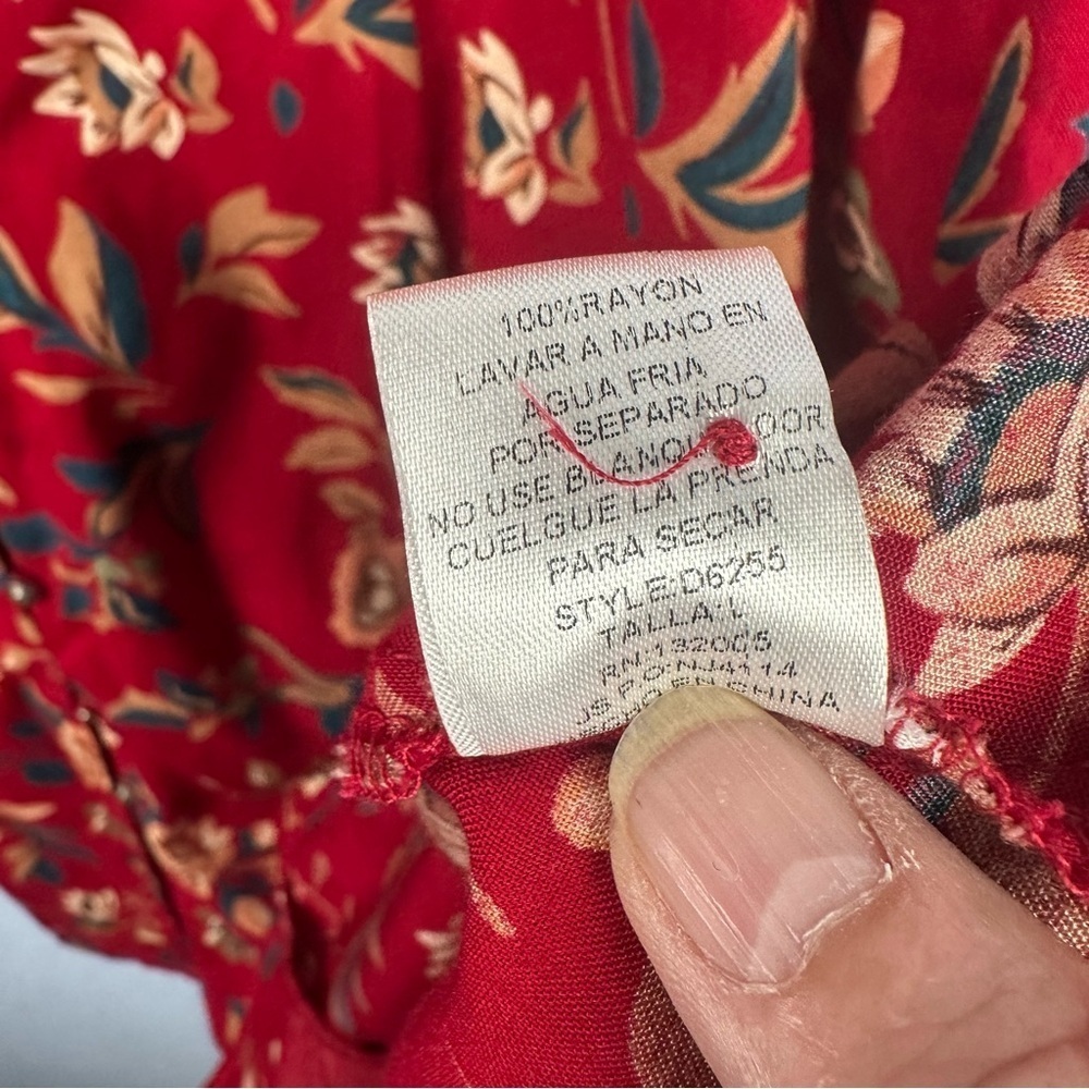 Entro Soft Red Floral Bell Sleeves Dress Large - Picture 6 of 7